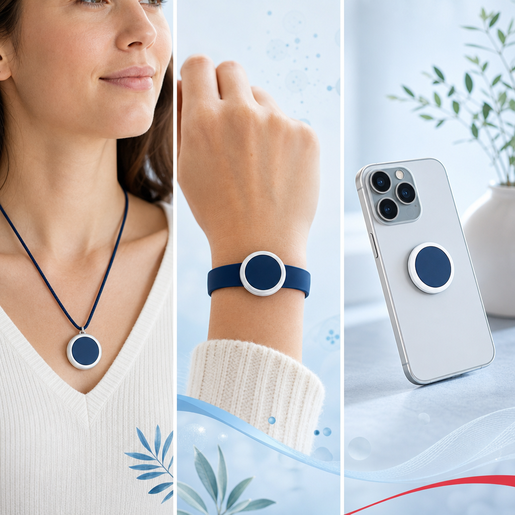 Placement comparison for an EMF pendant, wristband and device disc