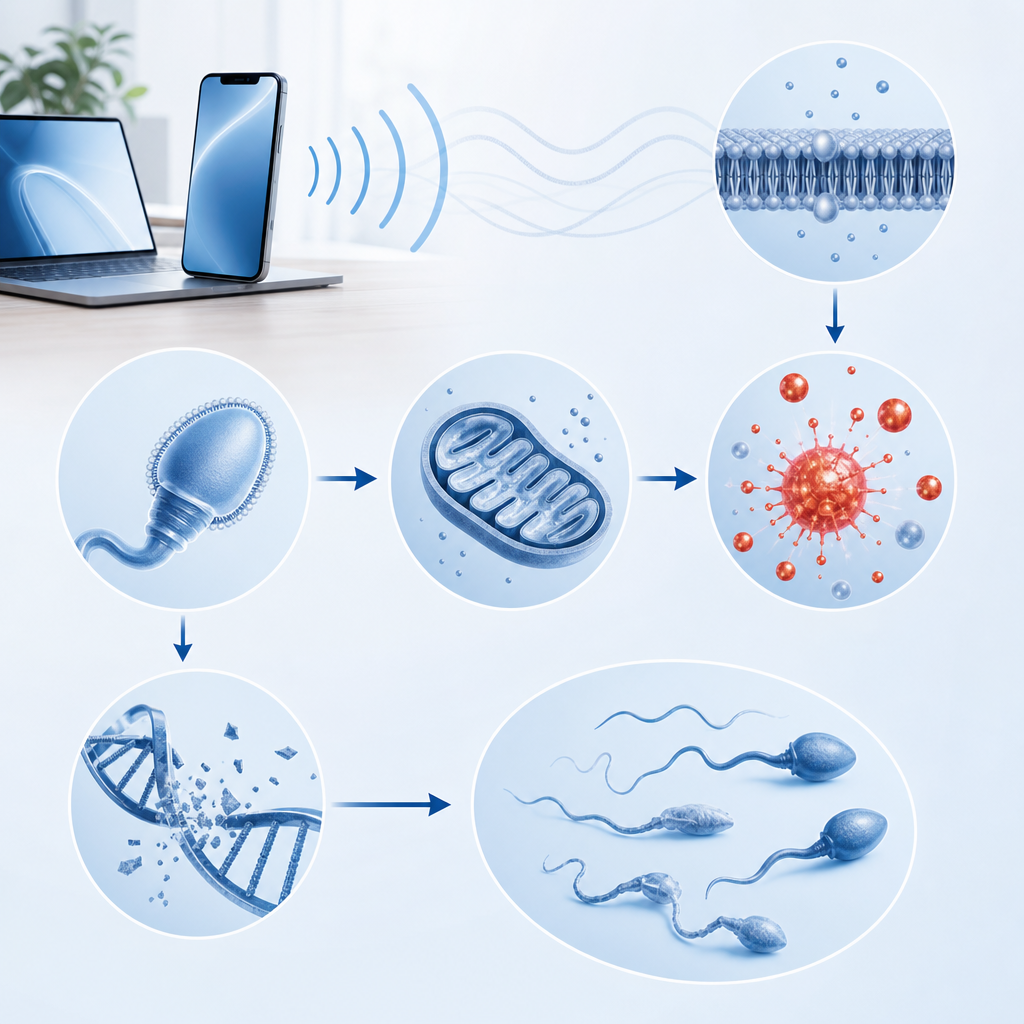 Proposed biological pathways linking EMF exposure to sperm health