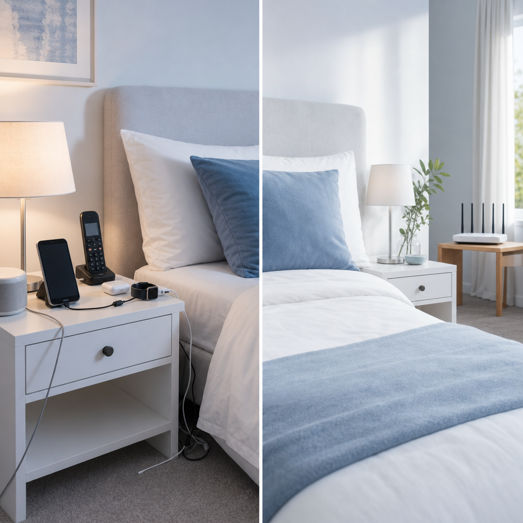 Bedroom before and after reducing nearby electronic devices