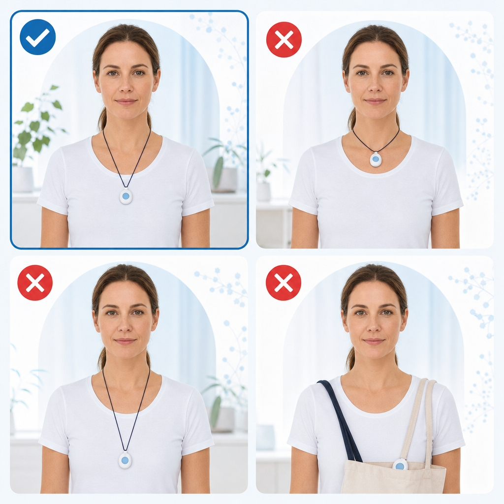 Correct and incorrect positions for wearing an EMF protection necklace