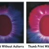 Kirlian photography thumb print with and without Aulterra Neutralizer